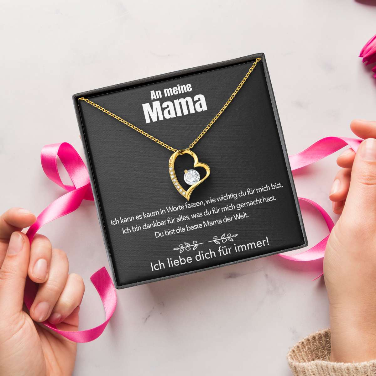 14k Weißgold Ausführung Halskette - An meine Mama - Ich liebe dich für immer