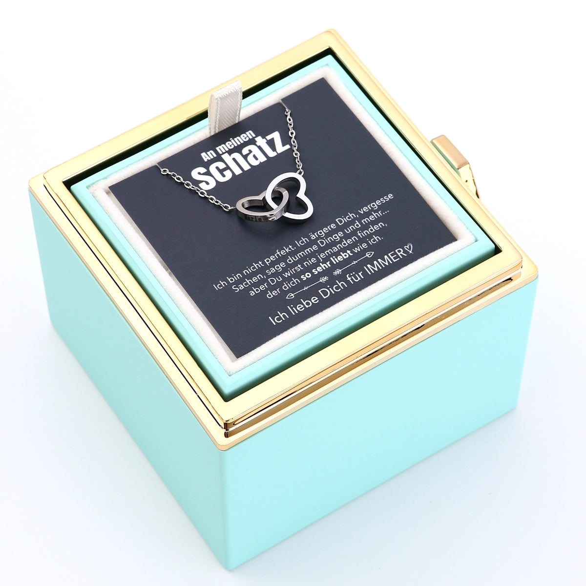 Ewige Rosenbox – mit gravierter Halskette, Liebesnotiz und echter Rose