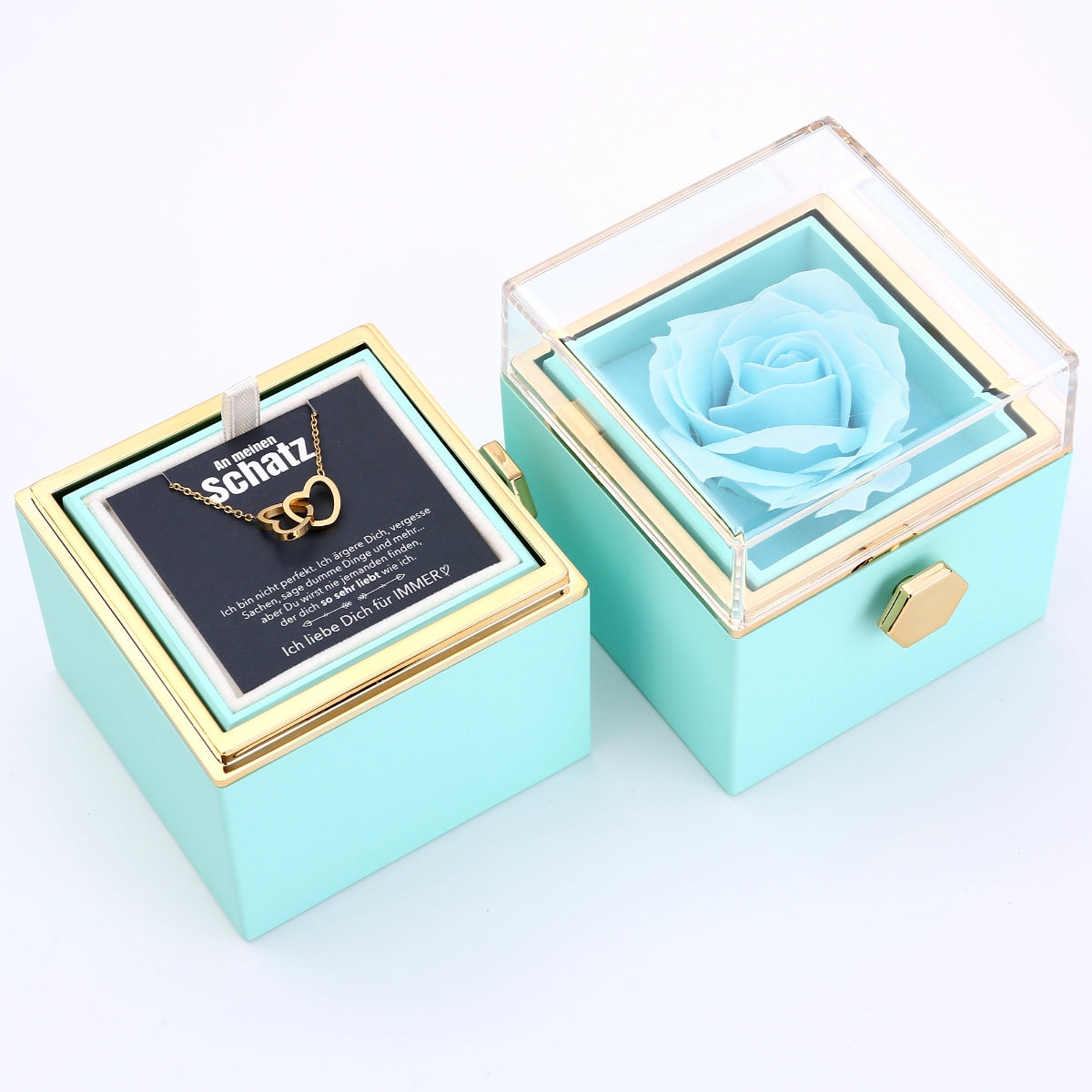 Ewige Rosenbox – mit gravierter Halskette, Liebesnotiz und echter Rose