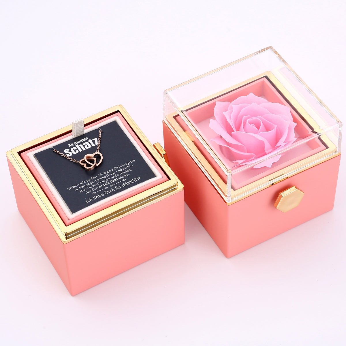 Ewige Rosenbox – mit gravierter Halskette, Liebesnotiz und echter Rose