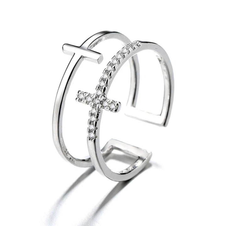 Verstellbarer Kreuz Ring - Cubic Zirkonia Steine