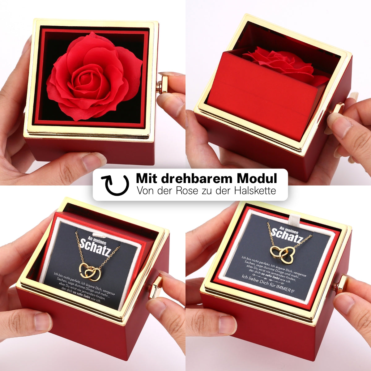 Ewige Rosenbox – mit gravierter Halskette, Liebesnotiz und echter Rose