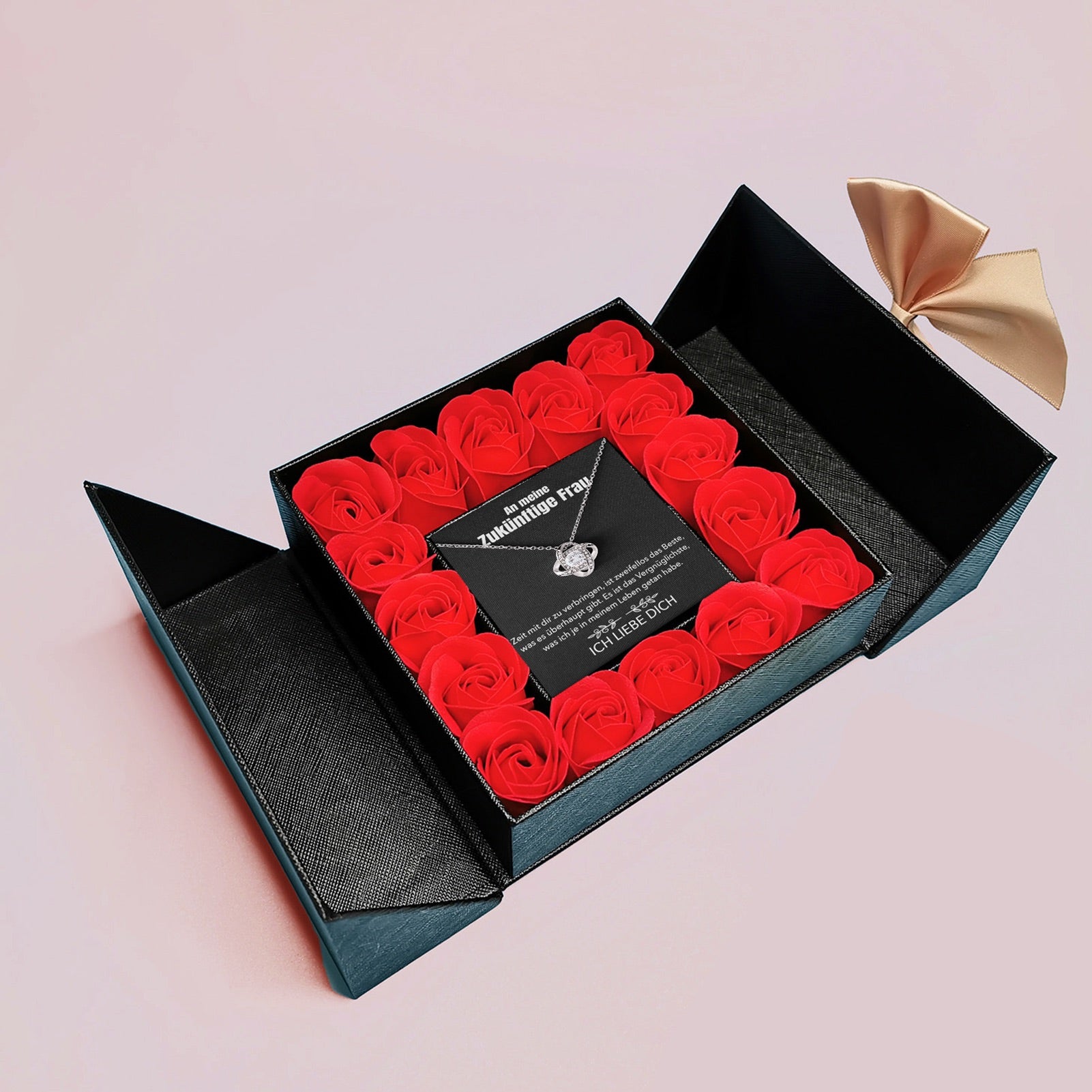 Aufklappbare Rosenbox mit 14k Weißgold Ausführung Halskette - An meine zukünftige Frau