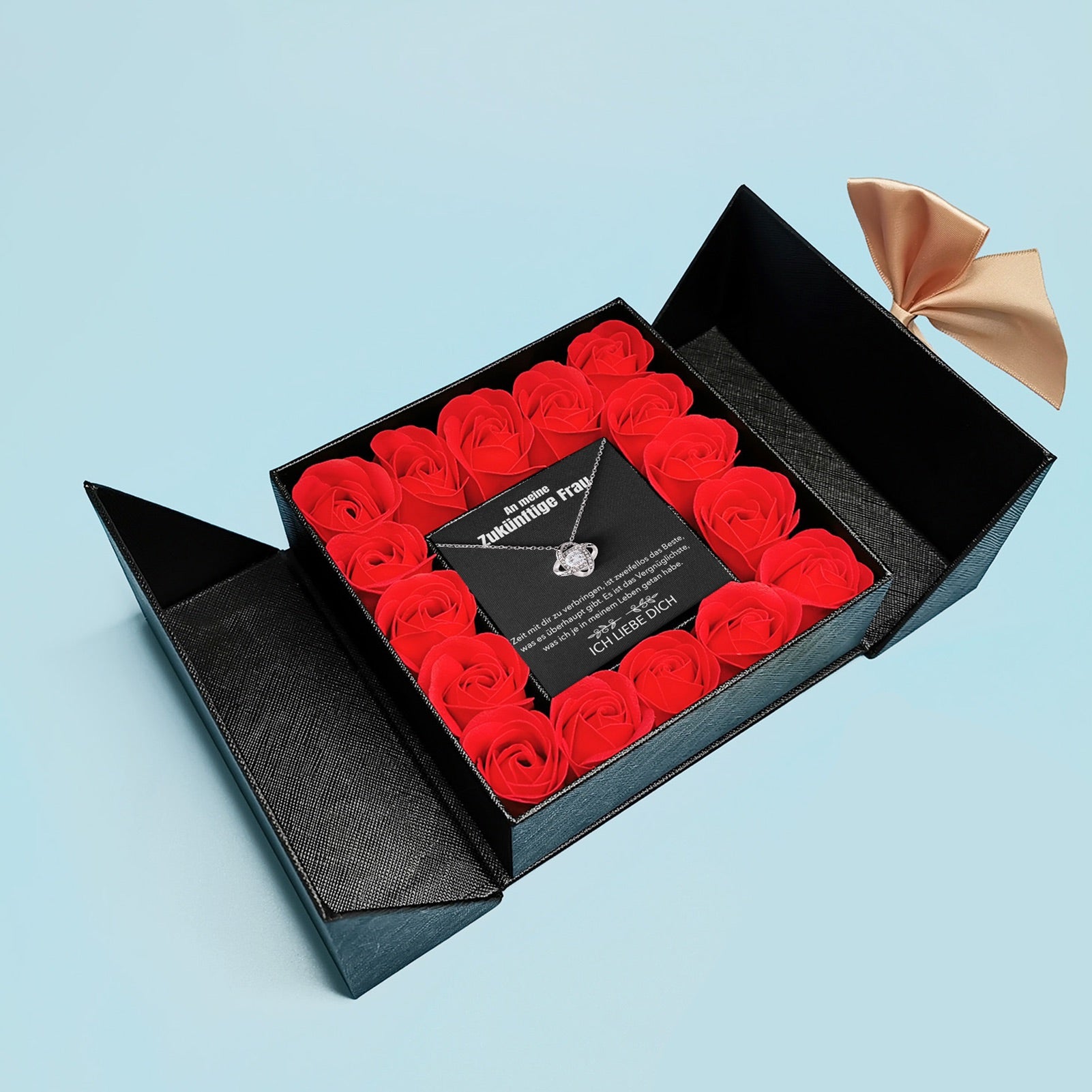 Aufklappbare Rosenbox mit 14k Weißgold Ausführung Halskette - An meine zukünftige Frau