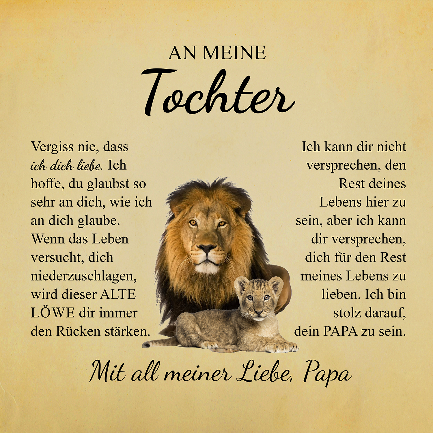 14k Weißgold Ausführung Halskette - An meine Tochter von Papa - Löwe