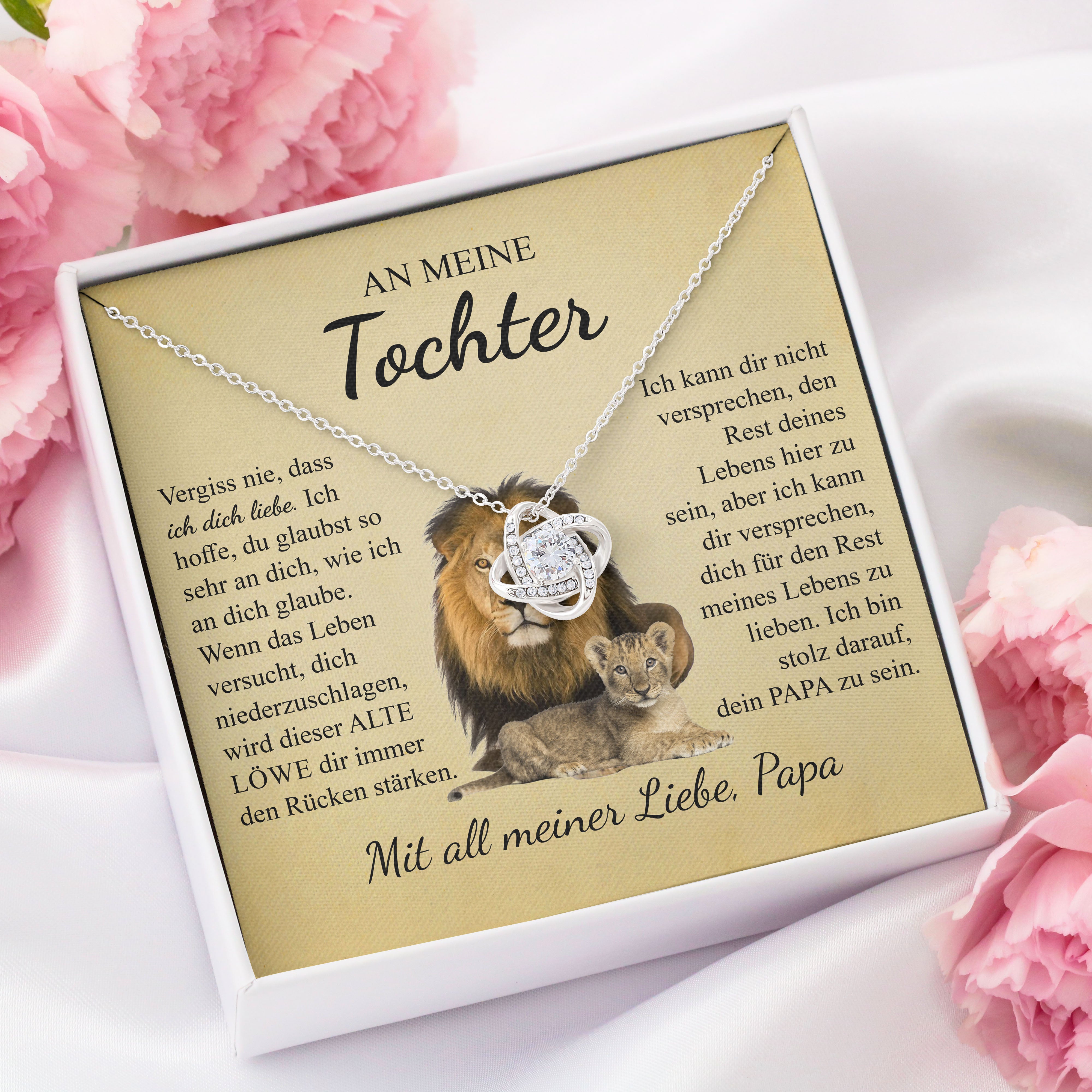 14k Weißgold Ausführung Halskette - An meine Tochter von Papa - Löwe