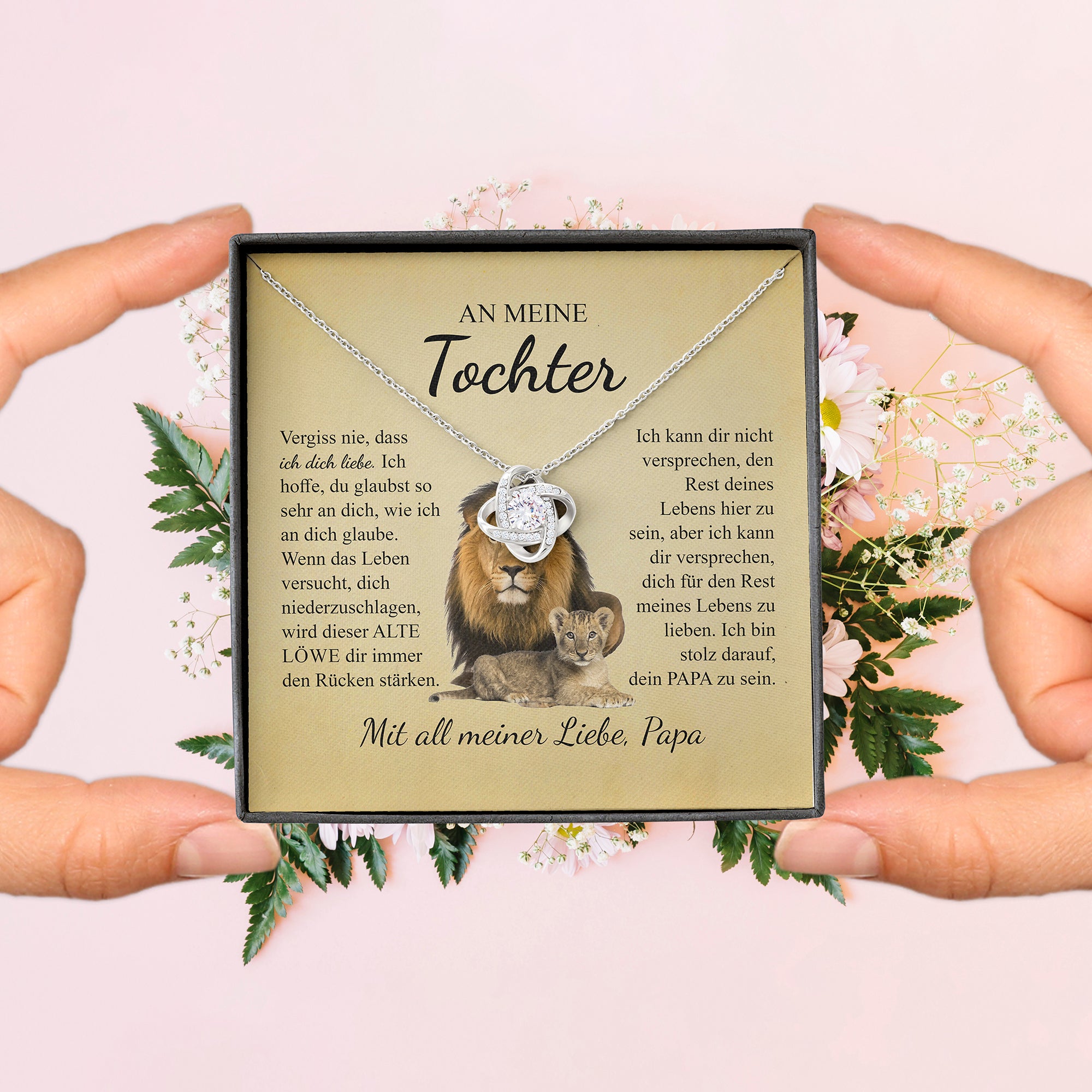 14k Weißgold Ausführung Halskette - An meine Tochter von Papa - Löwe