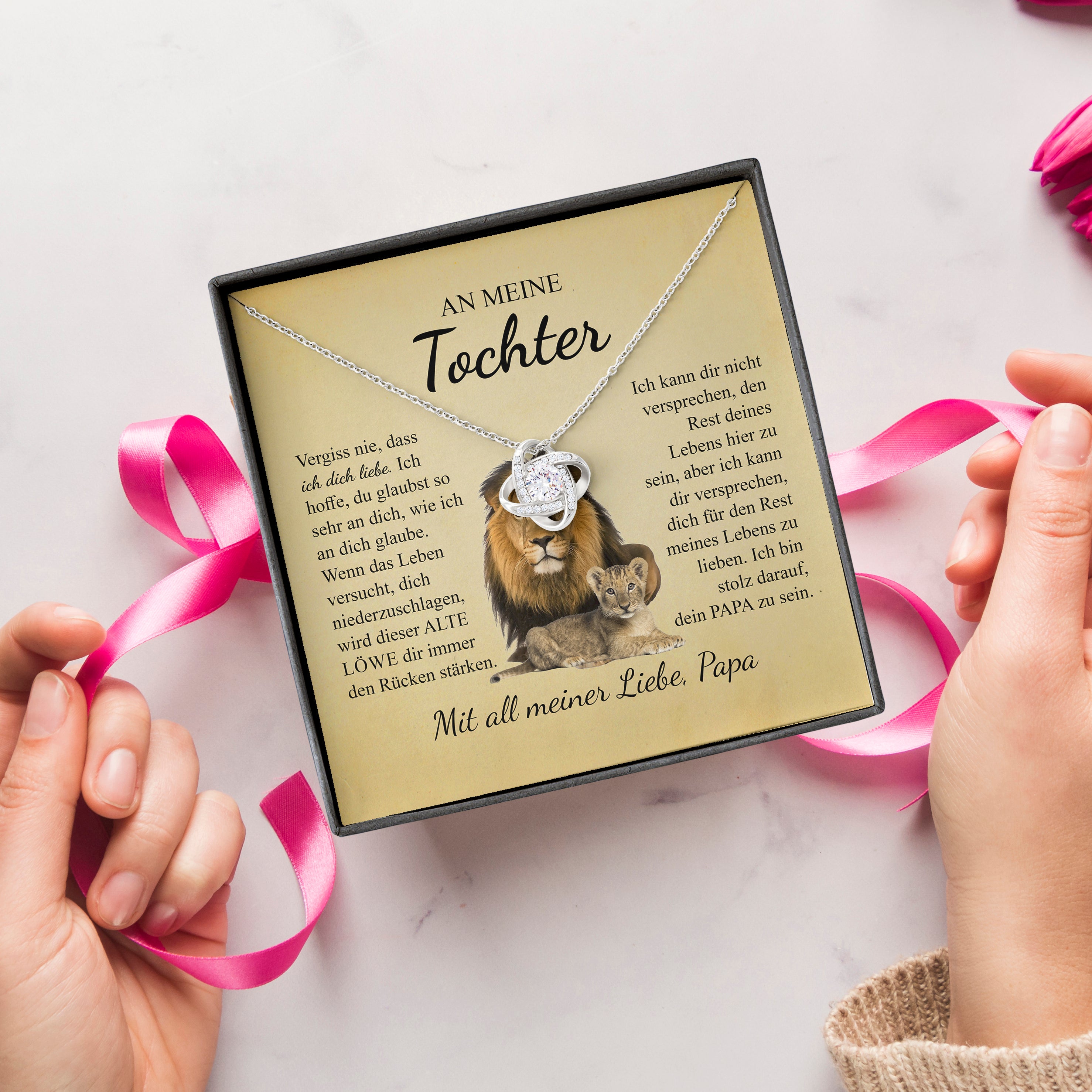 14k Weißgold Ausführung Halskette - An meine Tochter von Papa - Löwe