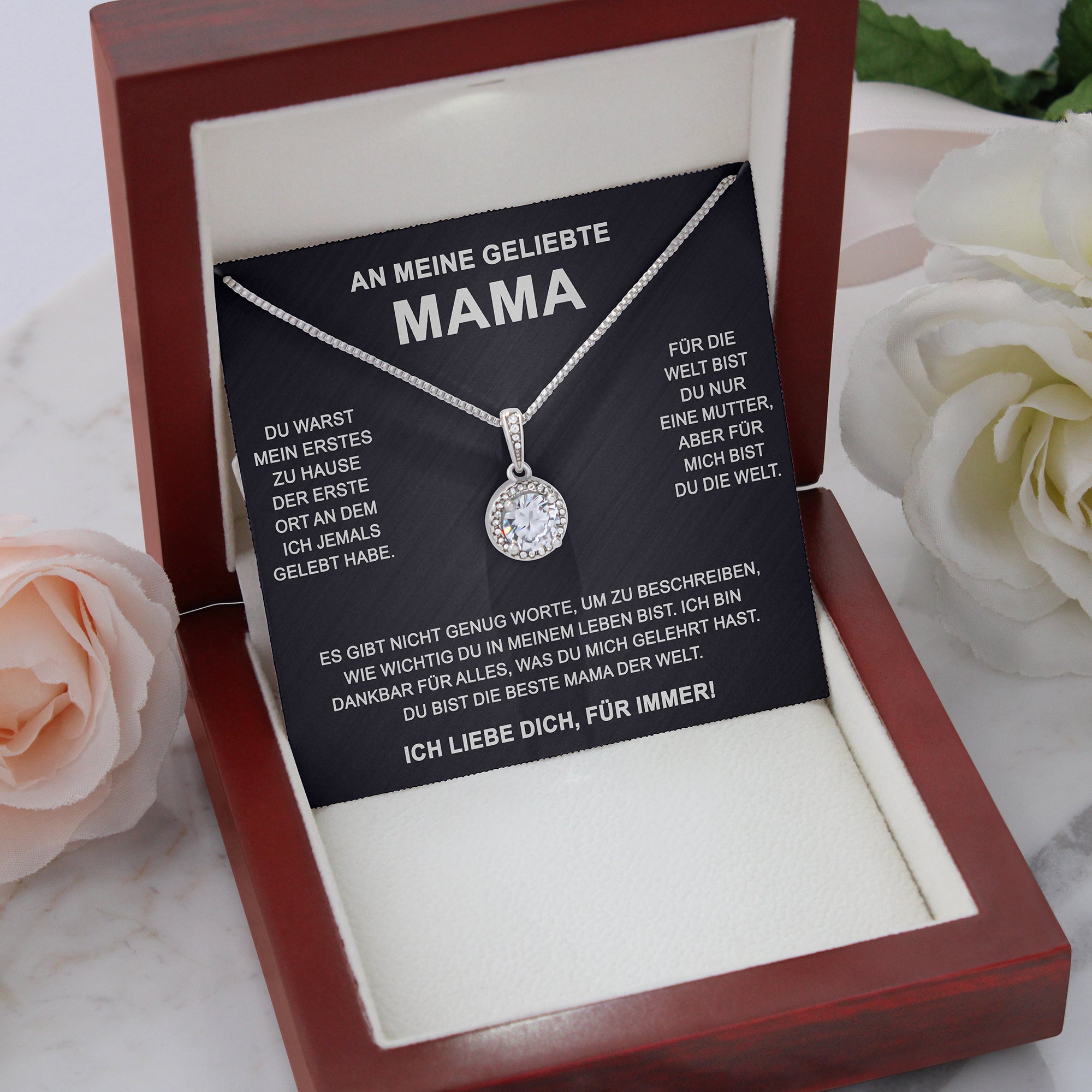 14k Weißgold Ausführung Kreis-Halskette - An meine geliebte Mama