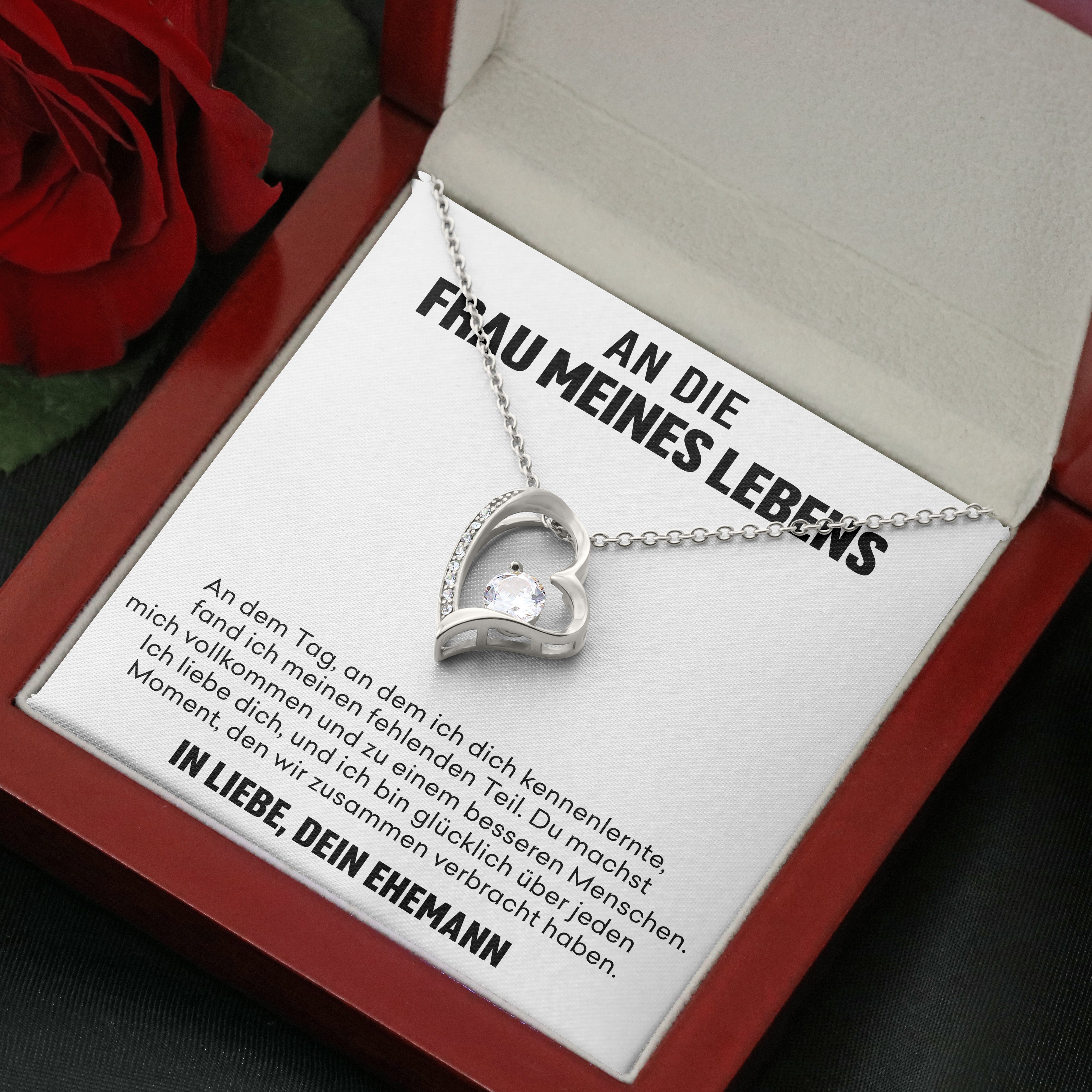 14k Weißgold Ausführung Herz Halskette - An die Frau meines Lebens