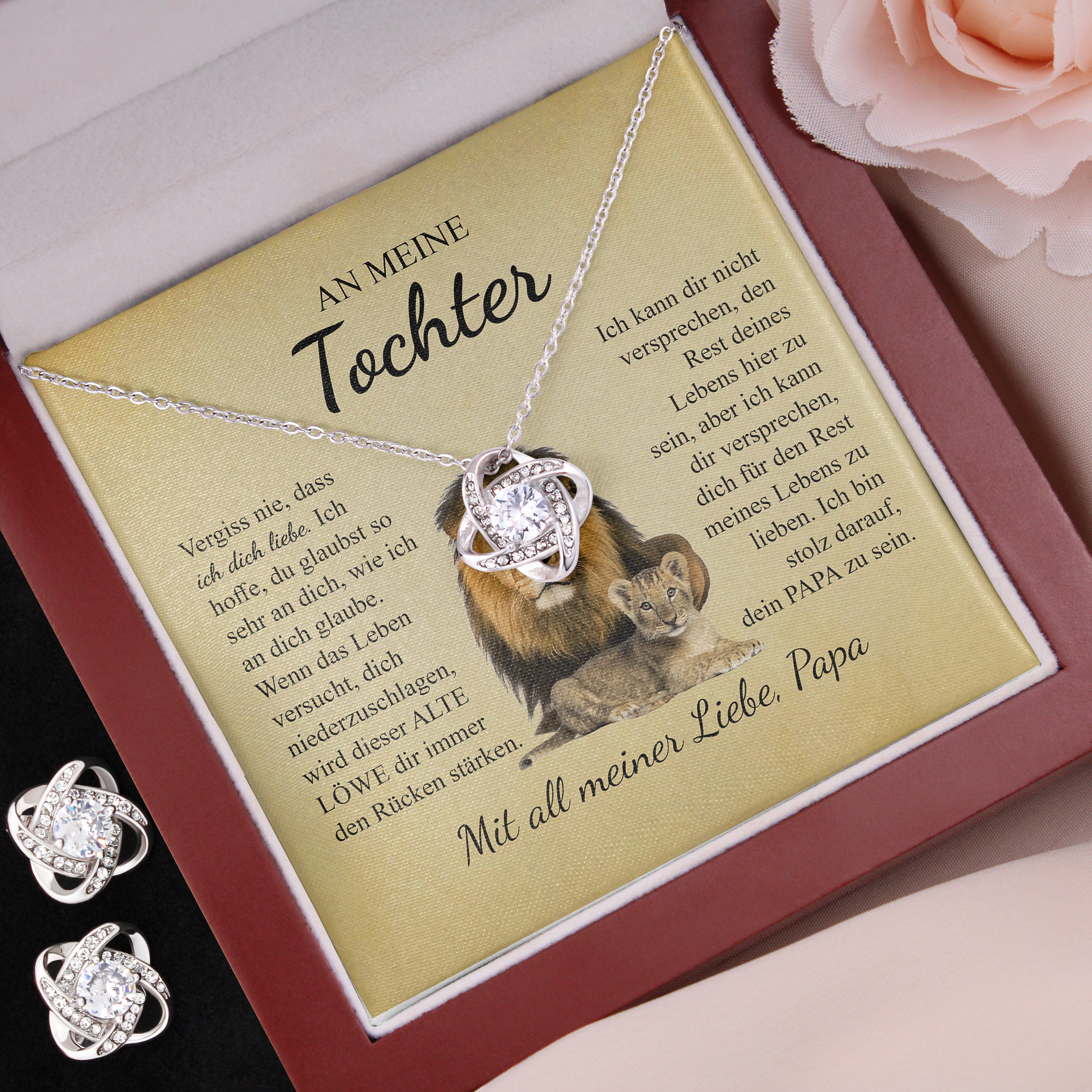 14k Weißgold Ausführung Halskette - An meine Tochter von Papa - Löwe