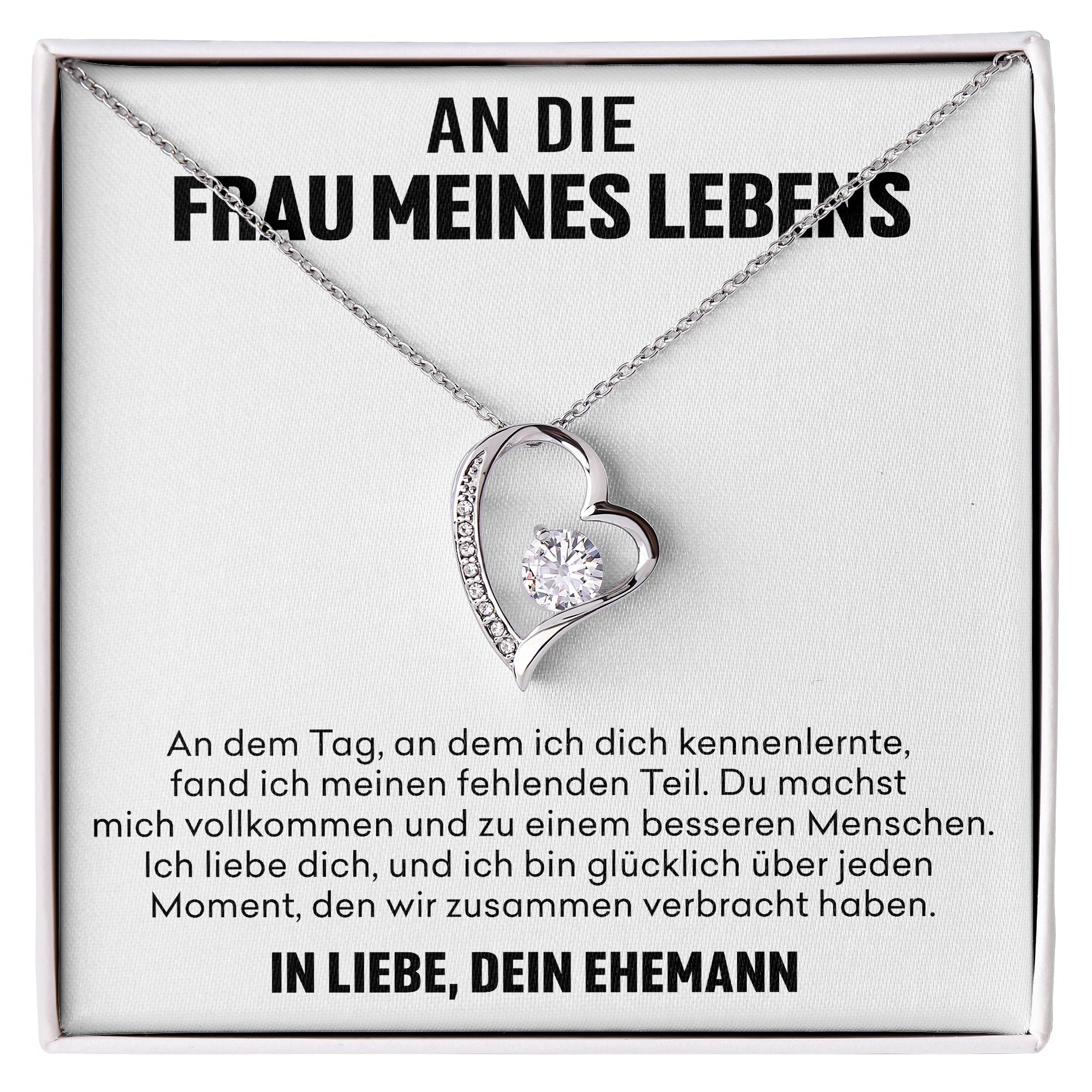 14k Weißgold Ausführung Herz Halskette - An die Frau meines Lebens